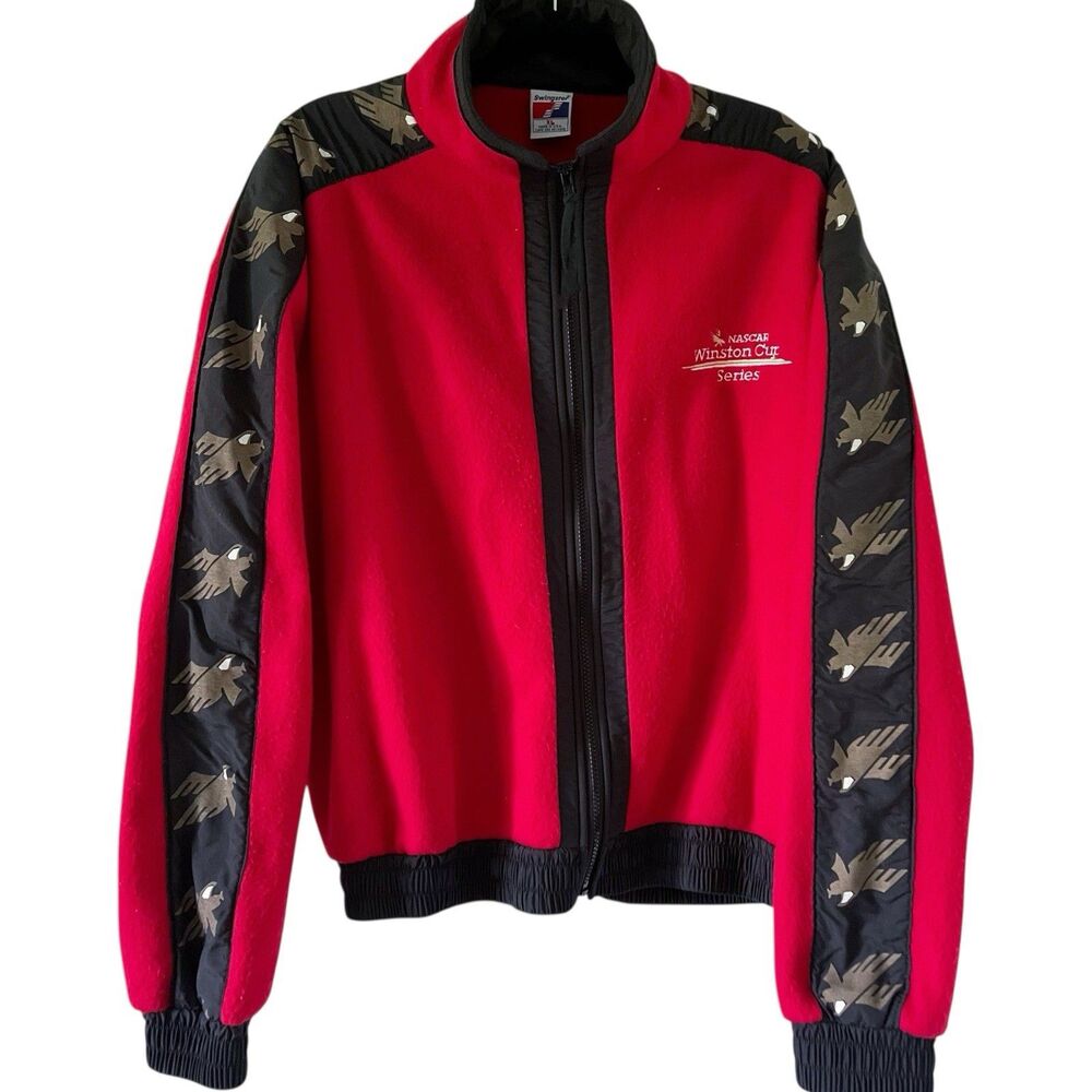 Vtg Nascar Winston Cup Men's Red Fleece Swingster Jacket XL USA Eagle Stripe